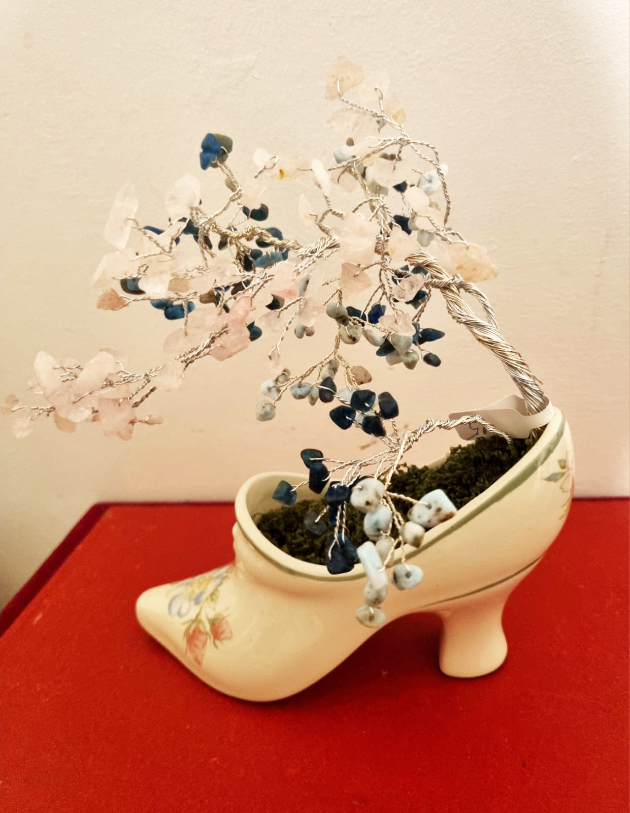 Carnelian Gemstone Tree in Ceramic Planter with Silver Rose Detail