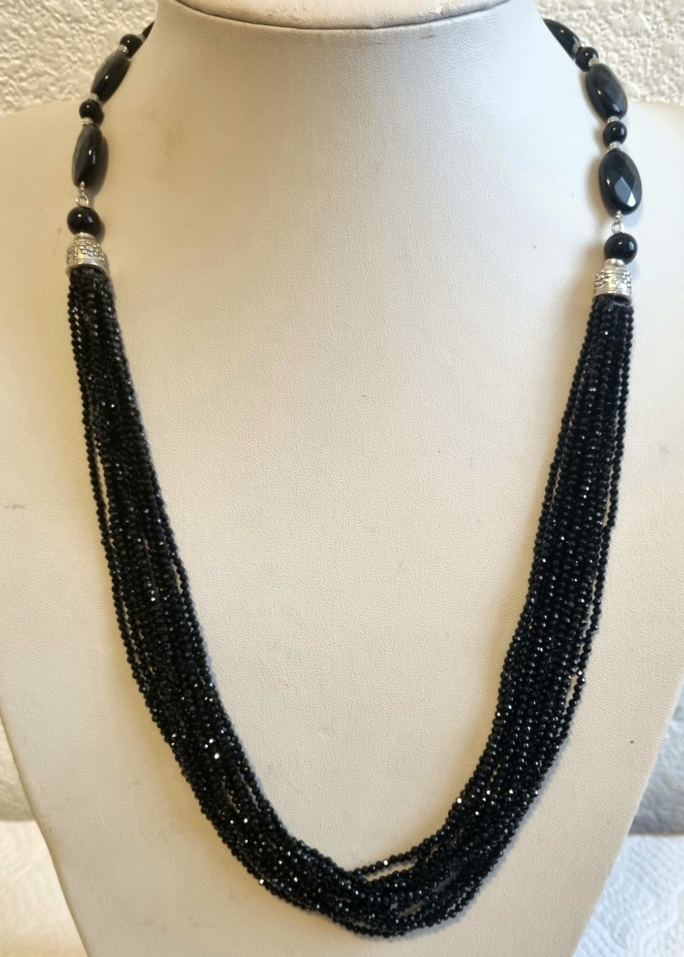 Japanese Micro faceted beads 12 lines with black Agate beads