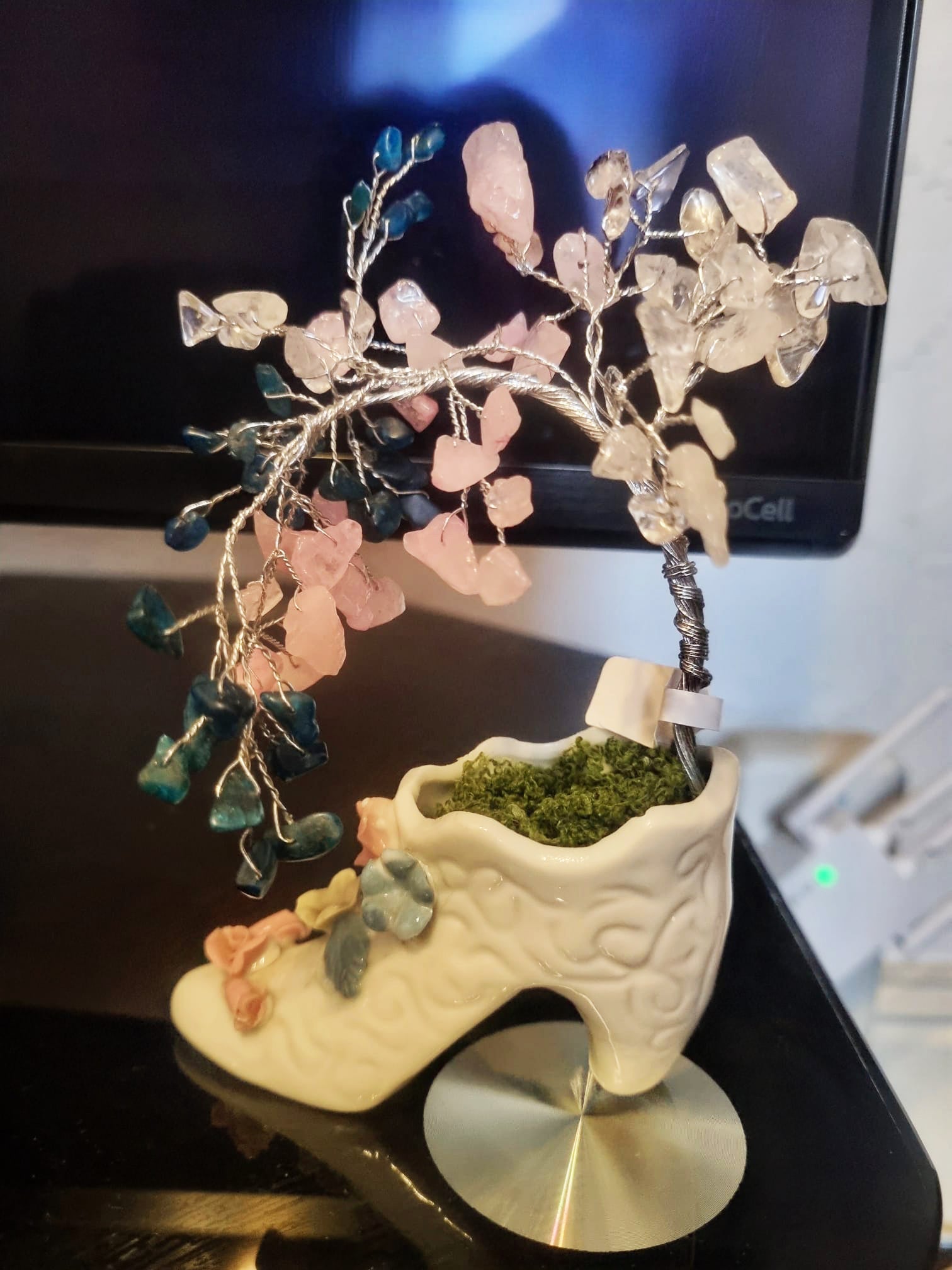 Rose Quartz. Clear Quartz and Blue Apatite Porcelain