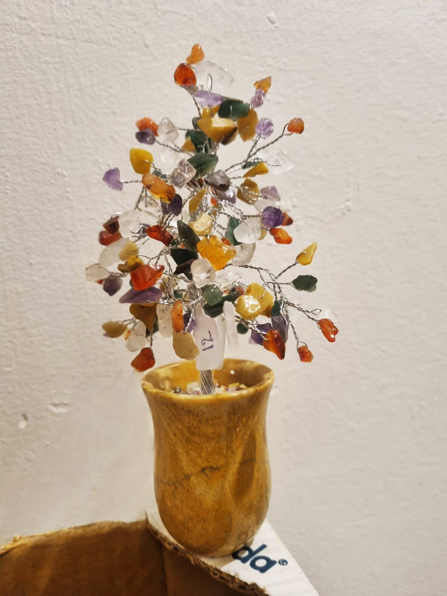 Multi-Colour Gemstone Tree in Onyx Planter – Handcrafted Decorative Accent
