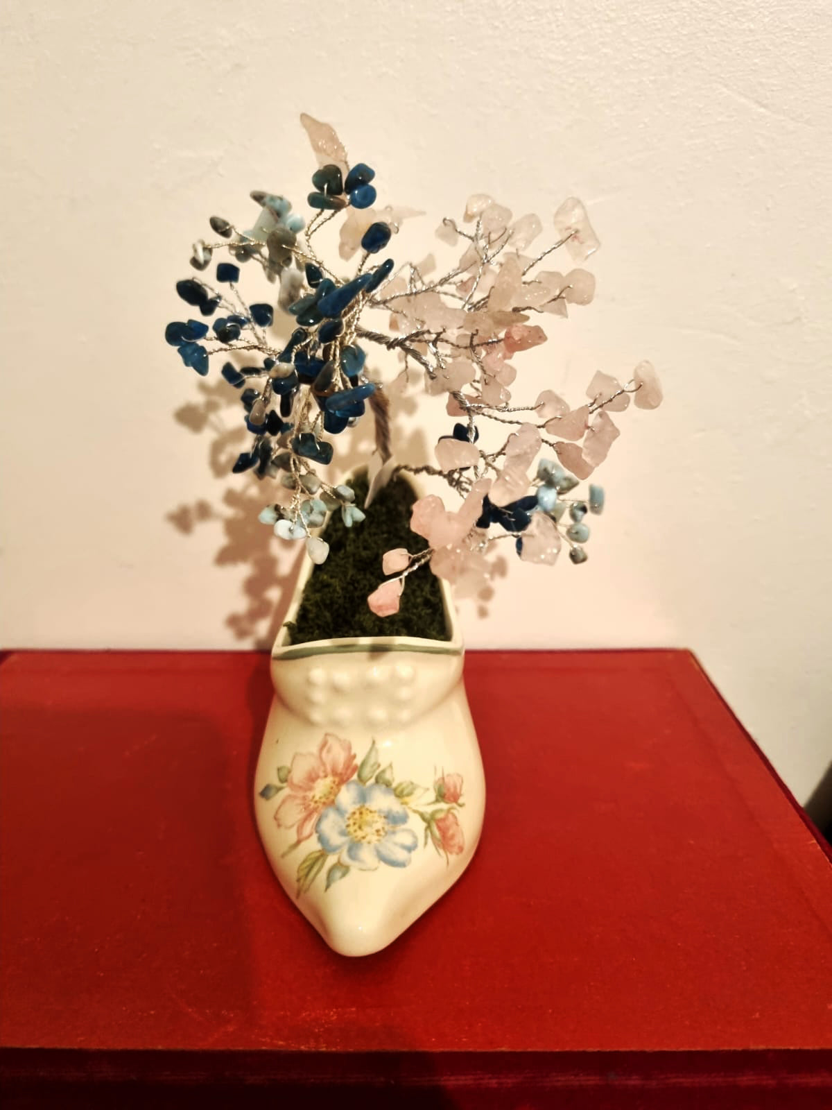 Carnelian Gemstone Tree in Ceramic Planter with Silver Rose Detail