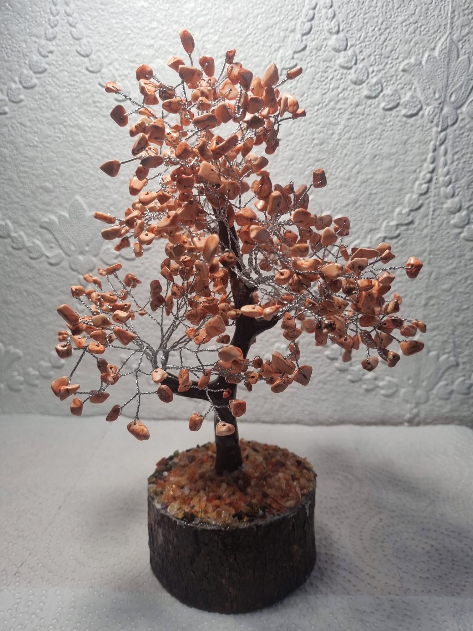 Coral chips with silver plated wire